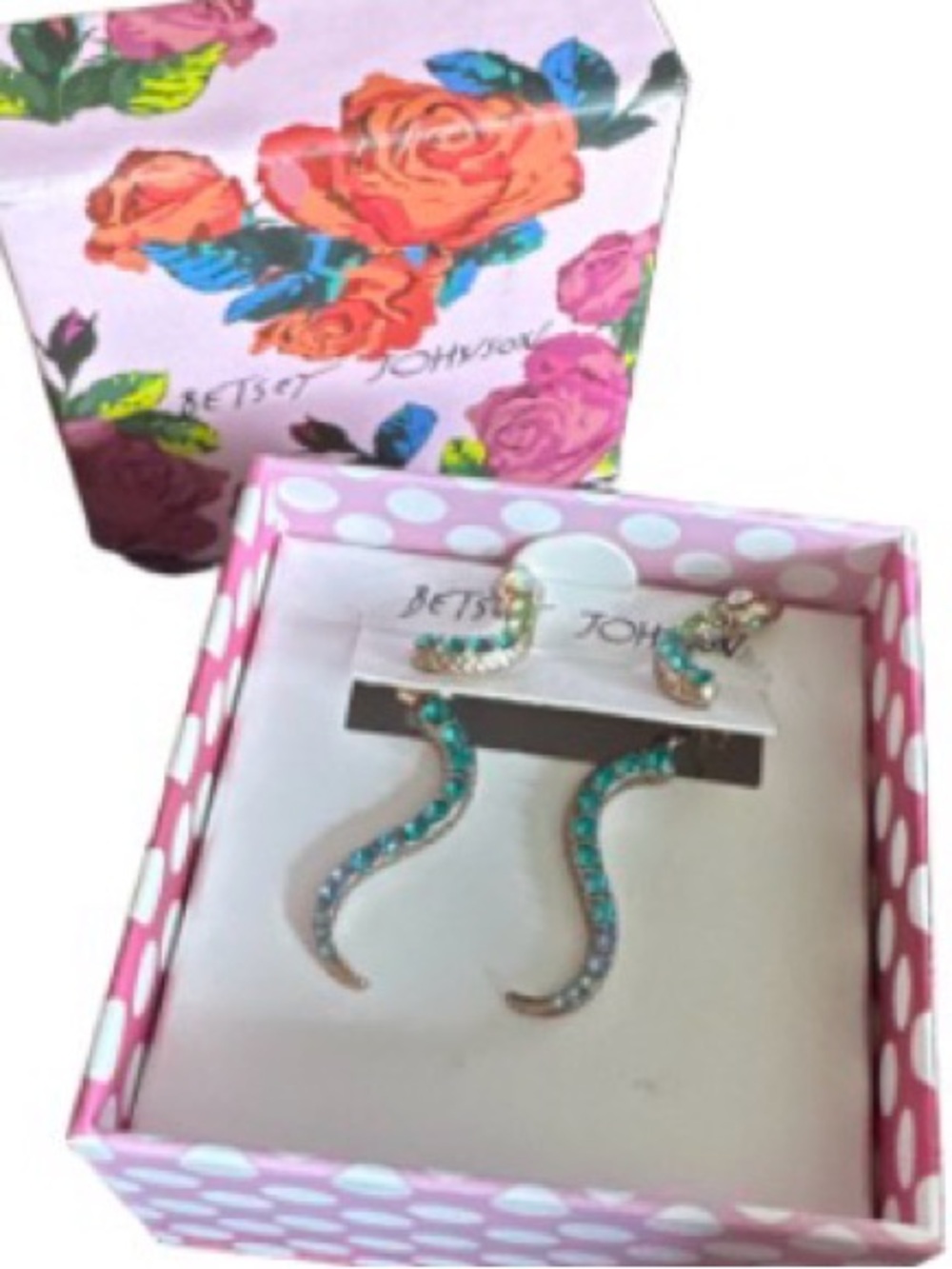 Betsey Johnson Turquoise Crystal Snake Drop Earrings